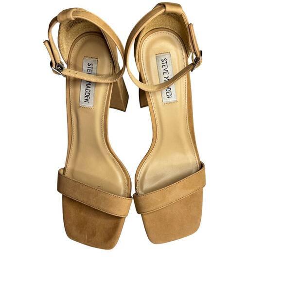 Steve Madden Women's sz 8.5 M Tan 4 inch Square Heel Ankle Strap Square Toe - Picture 2 of 13